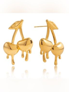 Gold Cherry Drip Earrings Cute Earrings